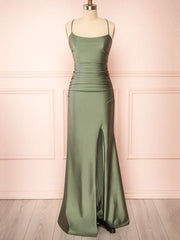 Silk-like Satin Floor-length Ruffles Bridesmaid Dress in Sheath/Column Scoop Neck Style