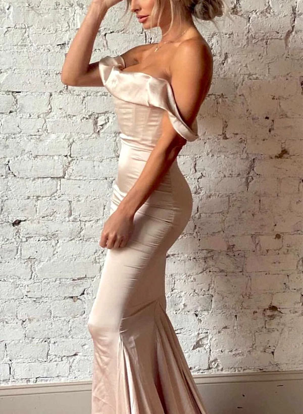 Silk Like Satin Prom Dress - Trumpet/Mermaid Off-The-Shoulder Sweep Train-27dress