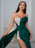 Silk Like Satin Prom Dress with Split Front and Sheath/Column Sweetheart Sweep Train-27dress