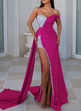 Silk Like Satin Prom Dress with Split Front and Sheath/Column Sweetheart Sweep Train-27dress