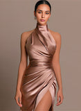 Silk-Like Satin Sheath/Column Prom Dresses With Split Front-27dress