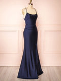 Silk-like Satin Sheath/Column Scoop Neck Floor-length Ruffles Bridesmaid Dress