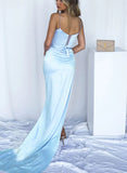 Silk-Like Satin Sweetheart Sleeveless Sheath/Column Prom Dress with Sweep Train-27dress