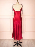 Silk-like Satin Tea-length Sheath/Column Cowl Neck Bridesmaid Dresses with Split Front