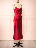 Silk-like Satin Tea-length Sheath/Column Cowl Neck Bridesmaid Dresses with Split Front