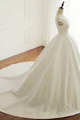 Simple A-Line Satin Jewel Ruffle Wedding Dress Tulle Lace Appliques Sleeveless Bridal Gowns On Sale-27dress