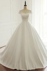 Simple A-Line Satin Jewel Ruffle Wedding Dress Tulle Lace Appliques Sleeveless Bridal Gowns On Sale-27dress