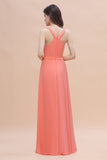 Simple Jewel Sleeveless Coral Chiffon Bridesmaid Dress Online-27dress