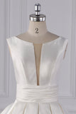 Simple Jewel White Satin Wedding Dress Sleeveless Ruffles Bridal Gowns On Sale-27dress