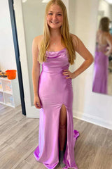 Simple Lilac Spaghetti Straps Sheath Long Formal Dress-27dress