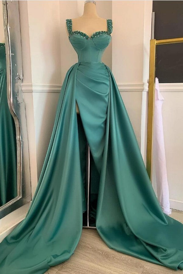 Simple Long A-Line Sweetheart Satin Prom Dress With Slit-27Dress