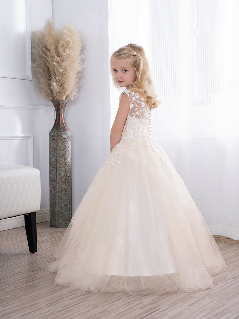 Simple Long A-line Tulle Flower Girl Dresses with Appliques Lace-27Dress