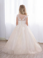 Simple Long A-line Tulle Flower Girl Dresses with Appliques Lace-27Dress