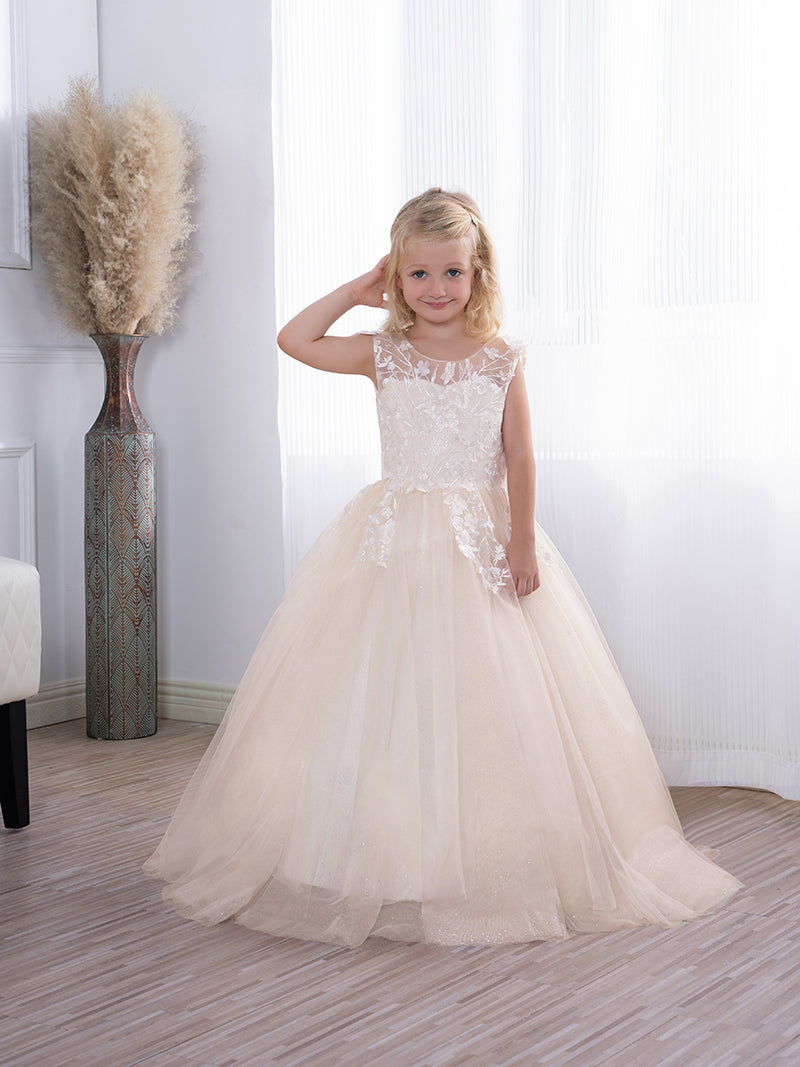 Simple Long A-line Tulle Flower Girl Dresses with Appliques Lace-27Dress