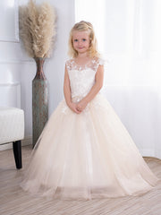 Simple Long A-line Tulle Flower Girl Dresses with Appliques Lace-27Dress