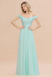 Simple Off-the-shoulder Long Affordable Bridesmaid Dress With Appliques-27dress