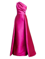 Simple One Shoulder A-line Stain Long Prom Dress with Sleeveless-27dress