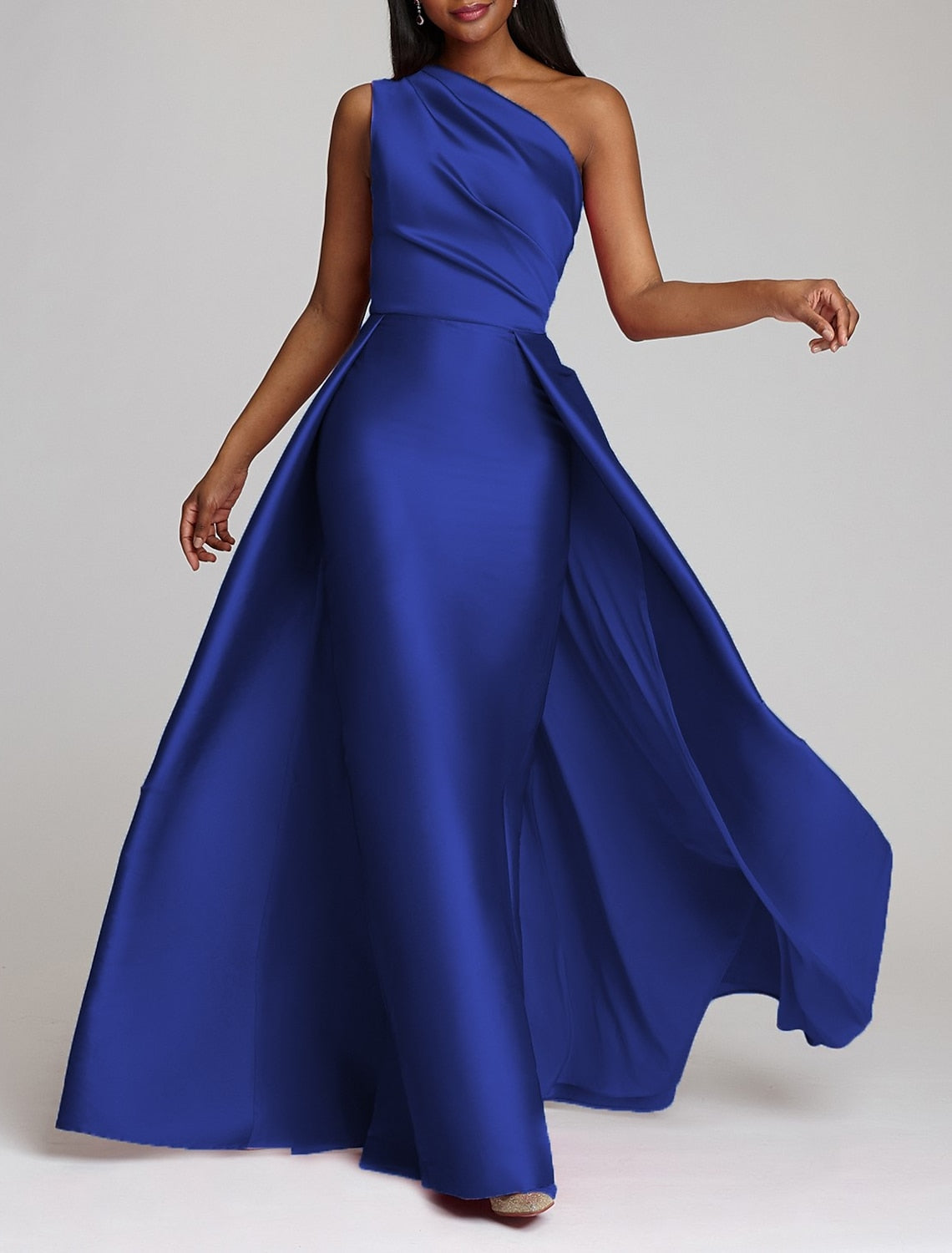 Simple One Shoulder A-line Stain Long Prom Dress with Sleeveless-27dress