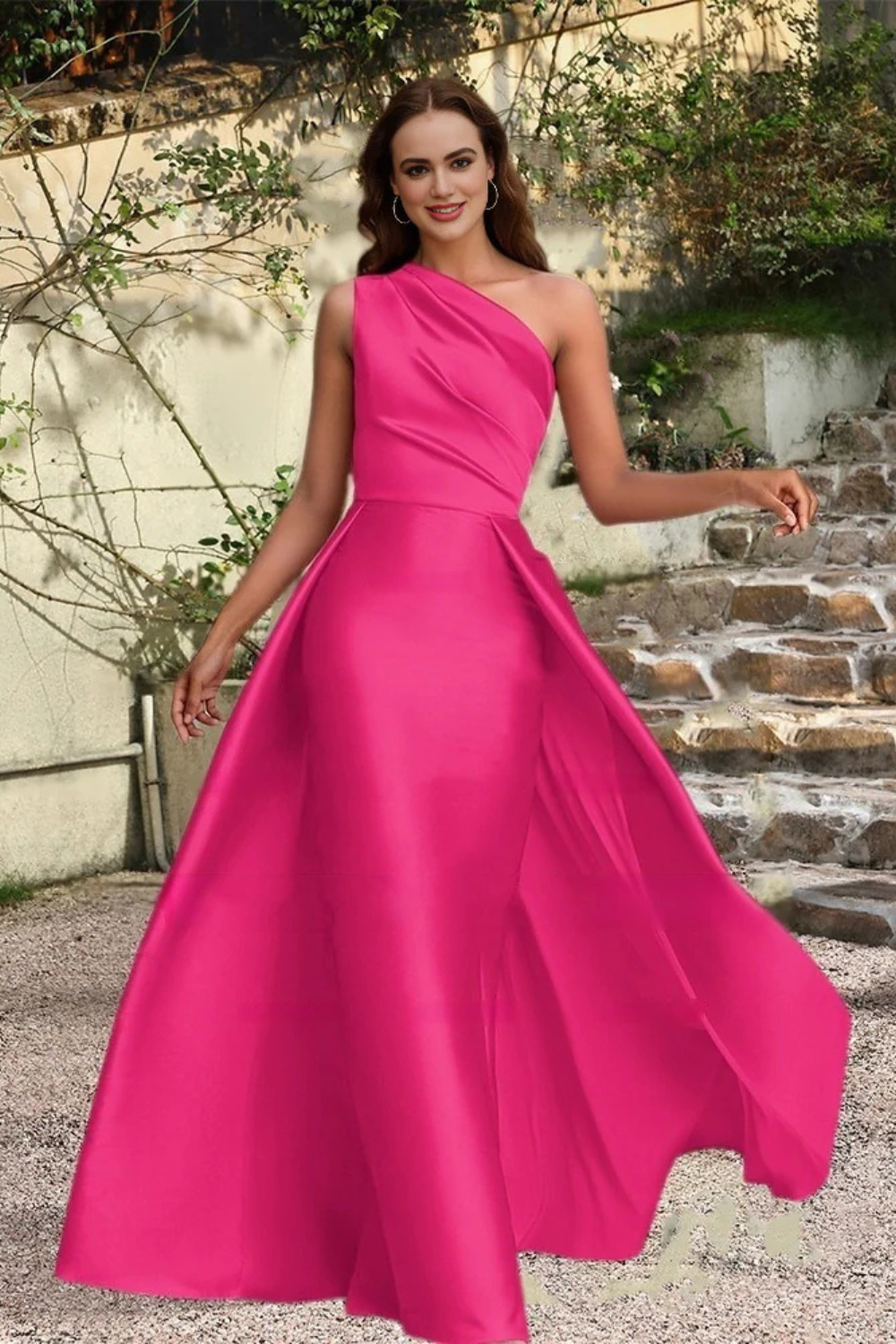 Simple One Shoulder A-line Stain Long Prom Dress with Sleeveless-27dress