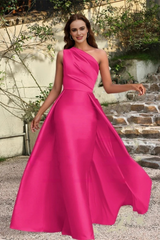 Simple One Shoulder A-line Stain Long Prom Dress with Sleeveless-27dress