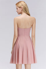 Simple Short A-line Sweetheart Pink Bridesmaid Dress-27Dress