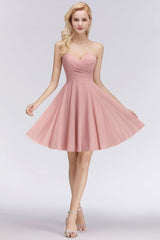 Simple Short A-line Sweetheart Pink Bridesmaid Dress-27Dress