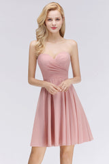 Simple Short A-line Sweetheart Pink Bridesmaid Dress-27Dress