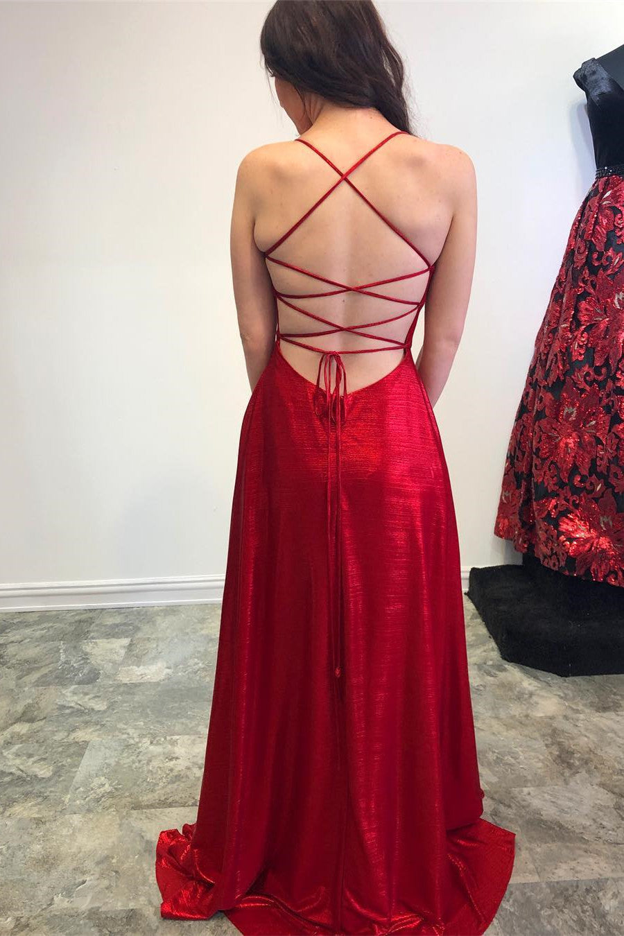 Simple Sleeveless Long Red Prom Dress with Split-27dress