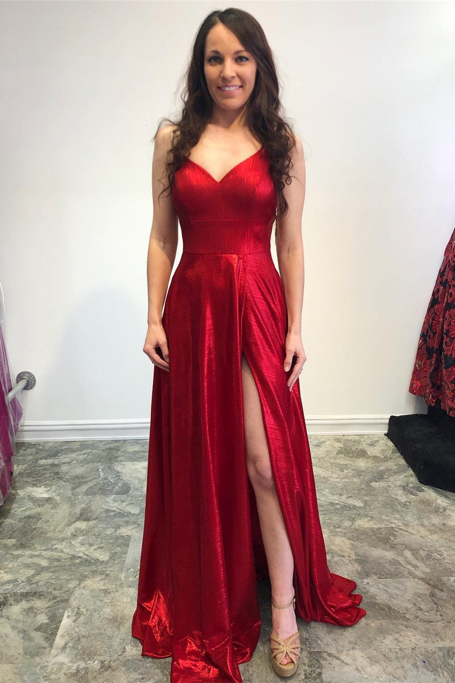 Simple Sleeveless Long Red Prom Dress with Split-27dress