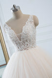 Simple V-Neck White Tulle Wedding Dress Sleeveless Lace Top Bridal Gowns with Beadings On Sale-27dress