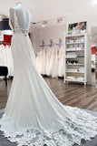 Simply Jewel Sleeveless Satin Appliques V Neck Mermaid Wedding Dresses-27dress