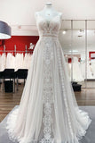 Simply Sleeveless White Tulle Lace Ruffles A-Line Wedding Dresses Long-27dress