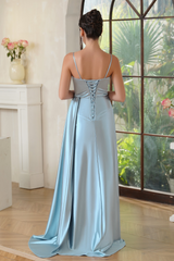 Sky Blue Sweetheart Mermaid Long Prom Dress with Slit-27dress