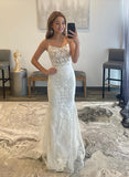 Sleeveless Lace Prom Dress with Lace Sweep Train and Square Neckline Sheath/Column-27dress