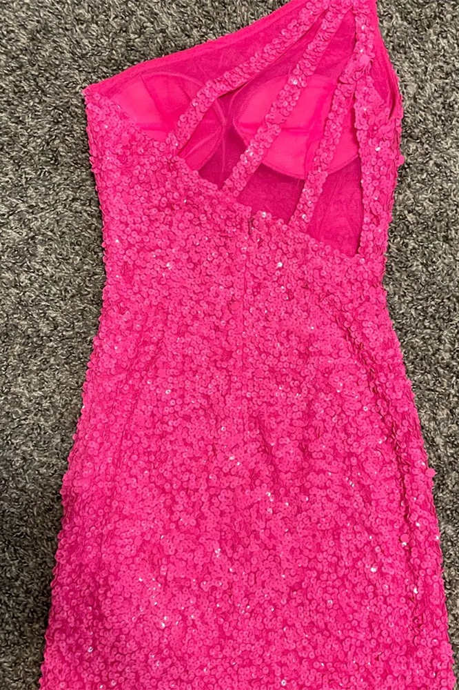 Sleeveless One Shoulder Hot Pink Sheath Homecoming Dress-27dress