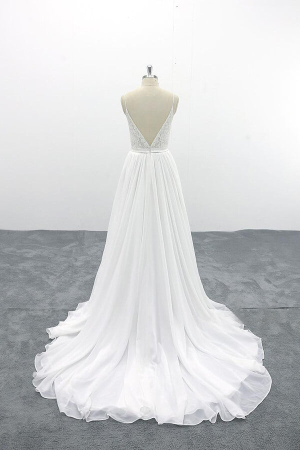 Spaghetti Strap Lace Chiffon A-line Wedding Dress On Sale-27dress