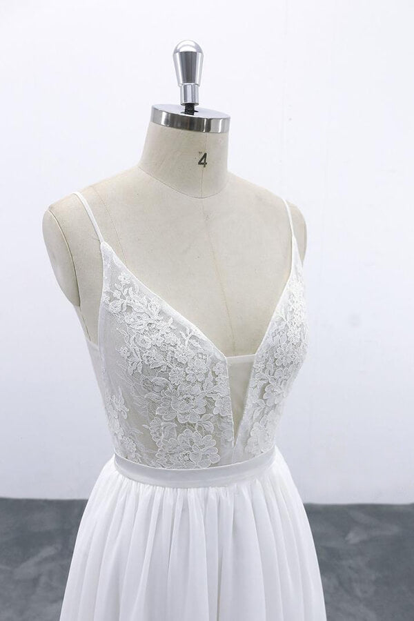 Spaghetti Strap Lace Chiffon A-line Wedding Dress On Sale-27dress