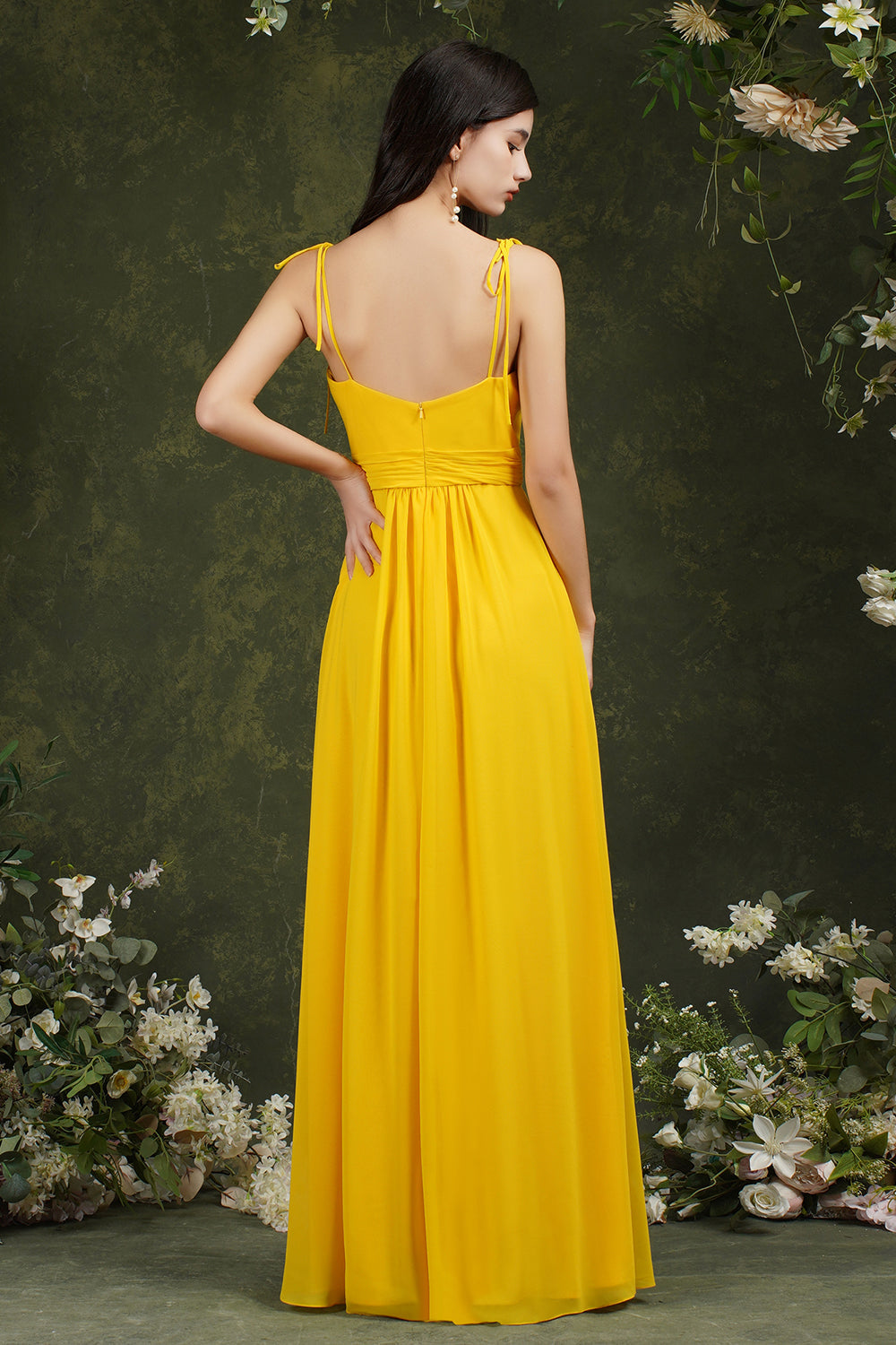 Spaghetti-Straps Bridesmaid Dress Chiffon With Slit-27dress