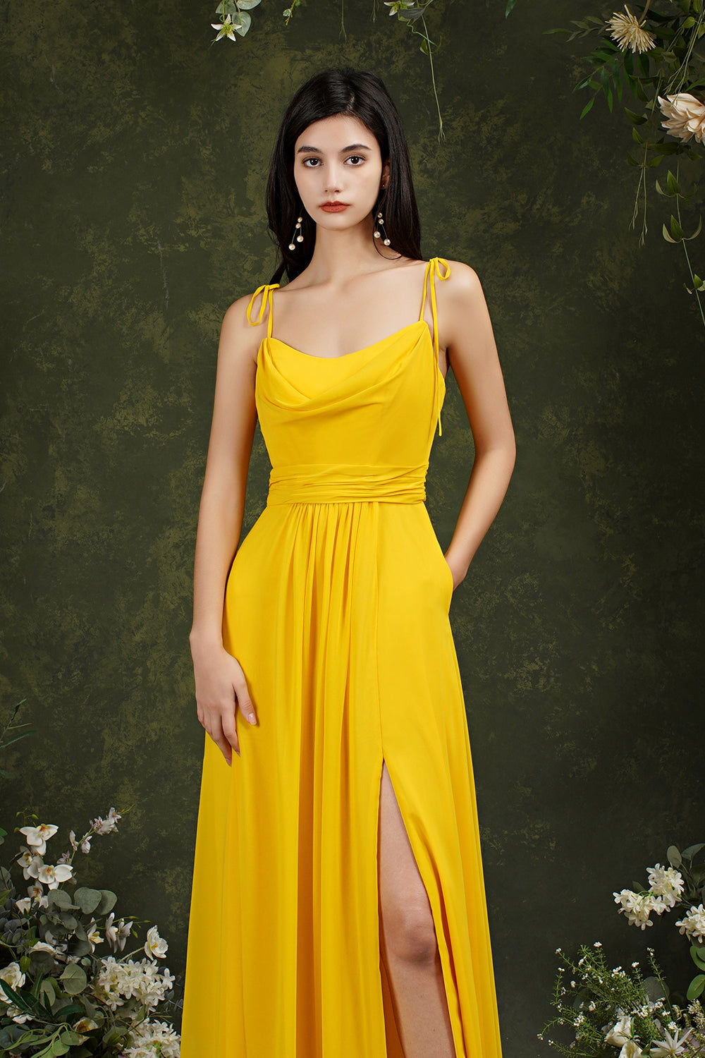 Spaghetti-Straps Bridesmaid Dress Chiffon With Slit-27dress