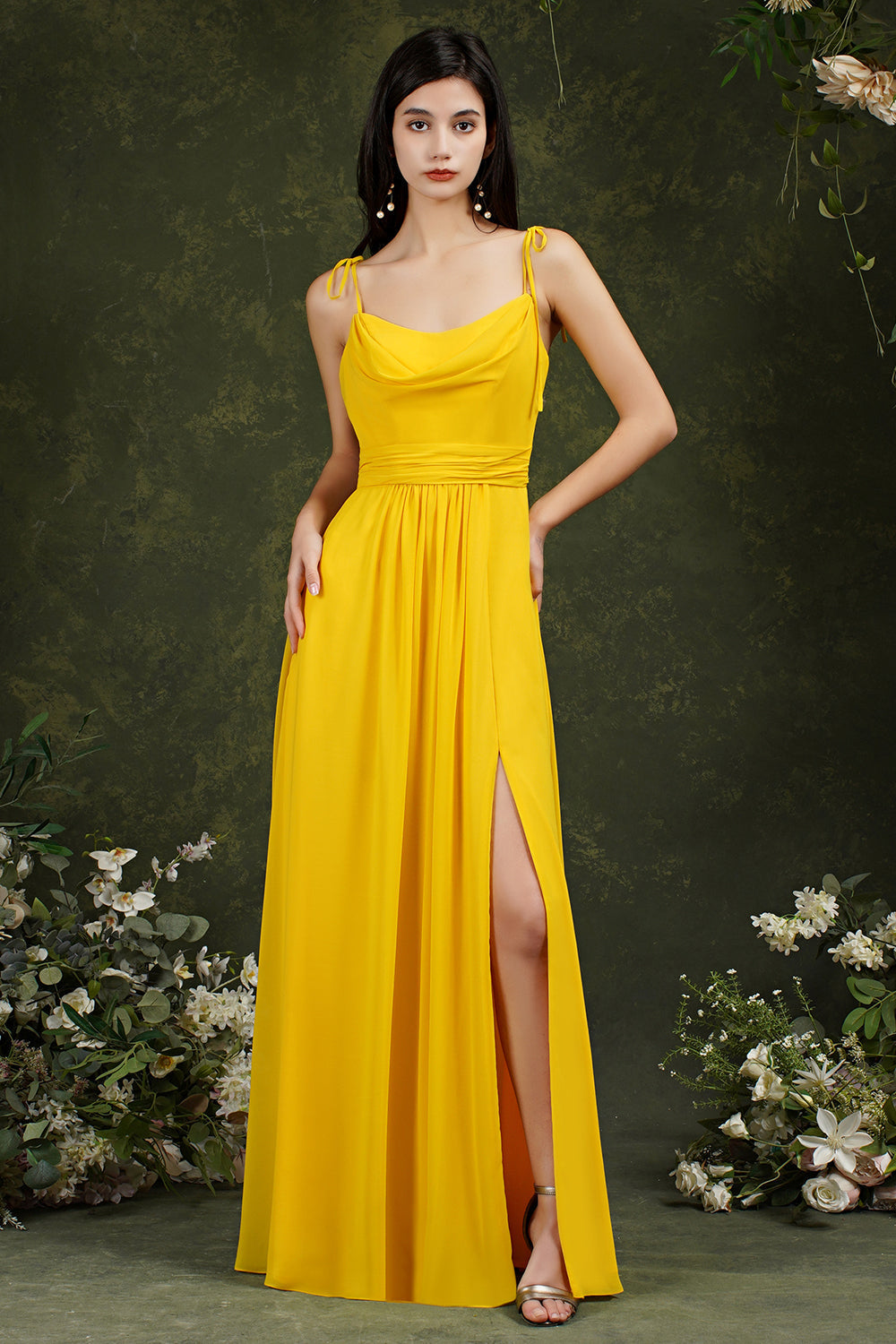 Spaghetti-Straps Bridesmaid Dress Chiffon With Slit-27dress