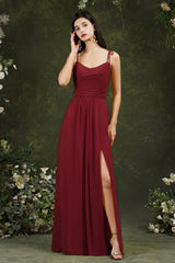 Spaghetti-Straps Bridesmaid Dress Chiffon With Slit-27dress