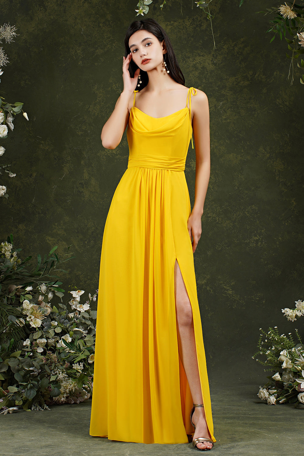 Spaghetti-Straps Bridesmaid Dress Chiffon With Slit-27dress