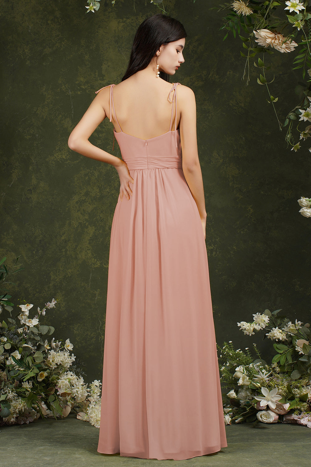 Spaghetti-Straps Bridesmaid Dress Chiffon With Slit-27dress