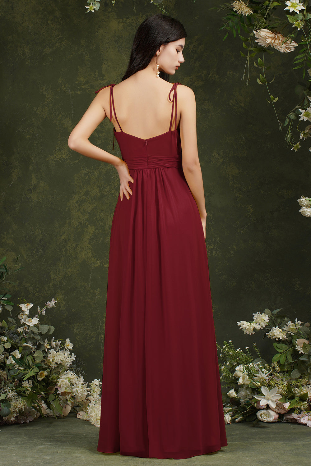 Spaghetti-Straps Bridesmaid Dress Chiffon With Slit-27dress