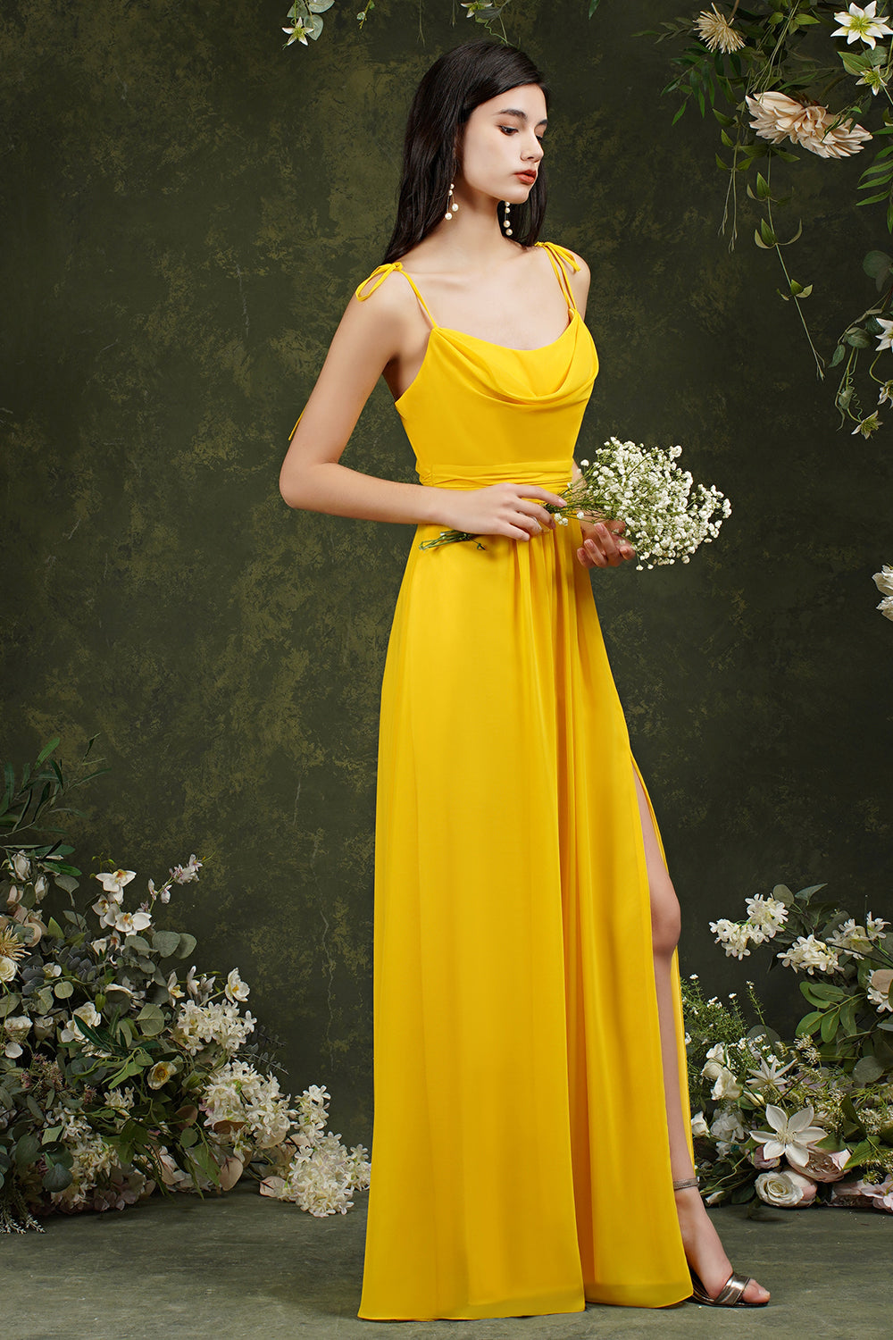 Spaghetti-Straps Bridesmaid Dress Chiffon With Slit-27dress