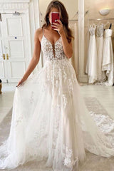 Spaghetti-Straps Lace Wedding Dress Sleeveless Online-27dress