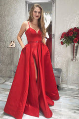 Spaghetti Straps Sweetheart A-Line Long Prom Dress with Slit-27dress