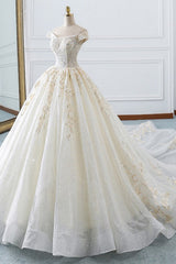 Sparkly Sequined Off-the-Shoulder Wedding Dress Ball Gown Sweetheart Appliques Bridal Gowns Online-27dress