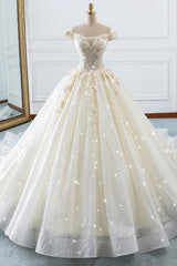 Sparkly Sequined Off-the-Shoulder Wedding Dress Ball Gown Sweetheart Appliques Bridal Gowns Online-27dress