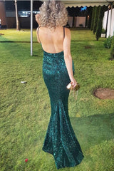 Sparkly V Neck Backless Mermaid Sequined Long Prom Dress-27dress